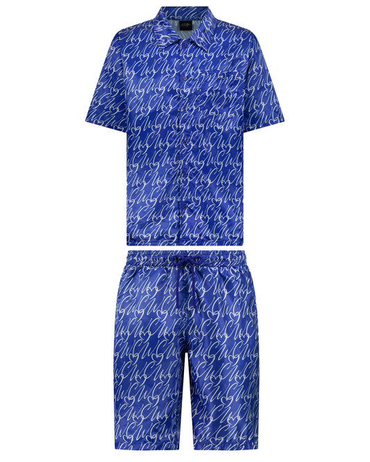 Nipsey Blue Silk Shirt & Shorts Set